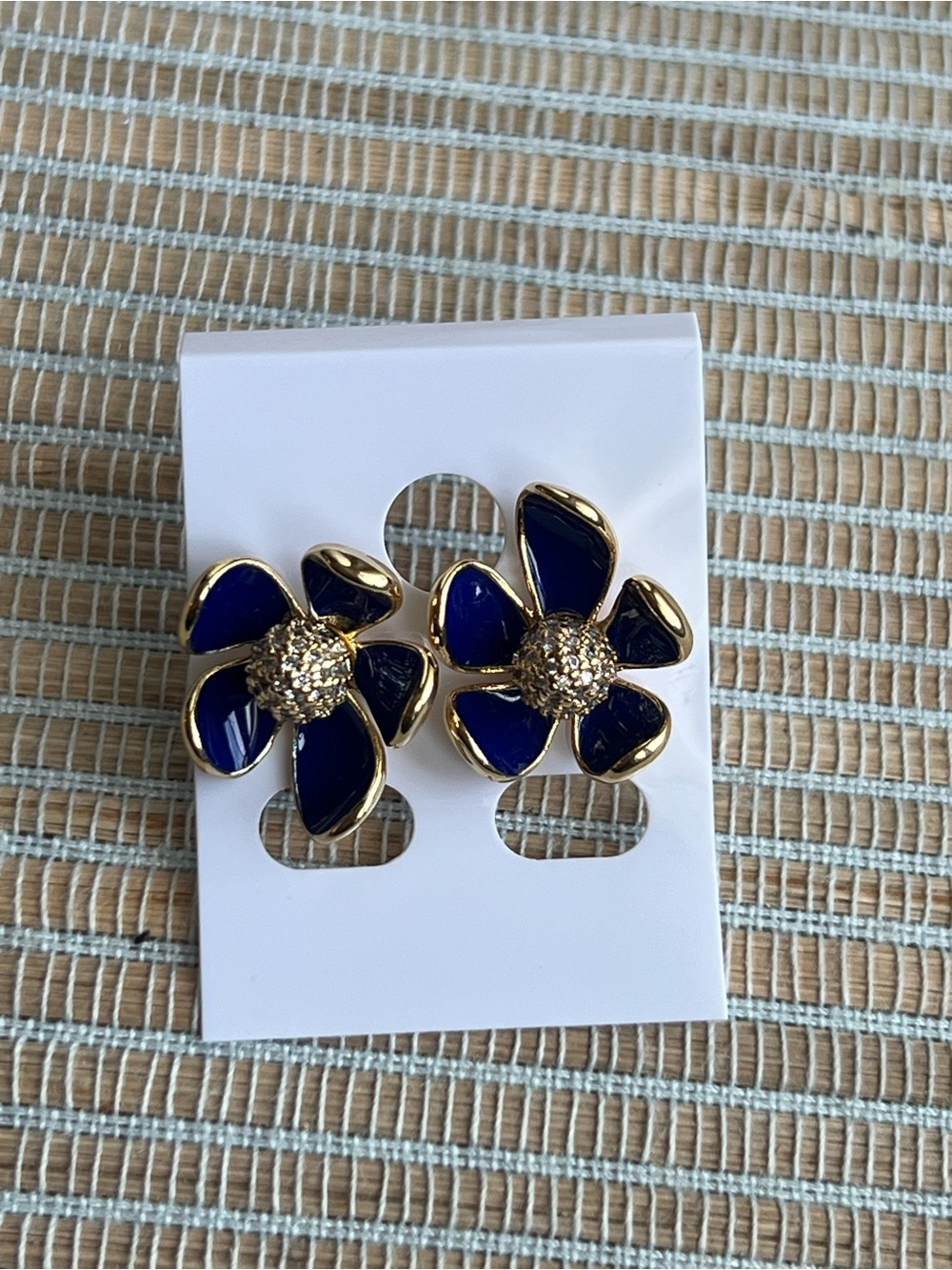 ⭐️-dark blue and gold floral earrings with pavé center